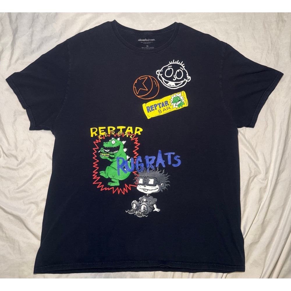 Nickelodeon Rugrats Graphic T-Shirt Mens XL Black 1991 Reptar 90s Cartoon Tee‎